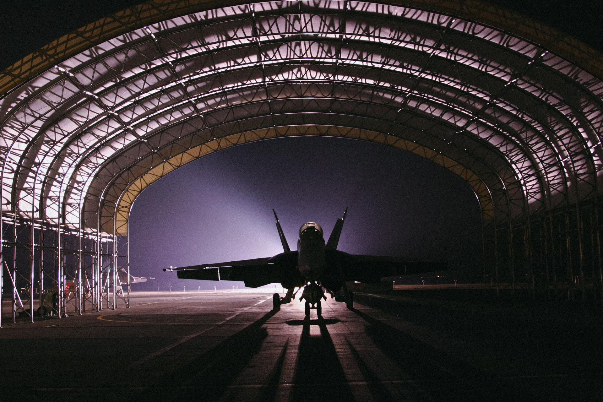 Fighter jet in hangar